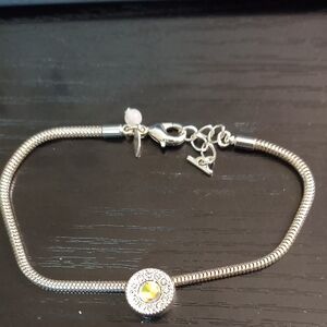 Avon Silver Yellow Crystal Pendant Snake Chain Bracelet